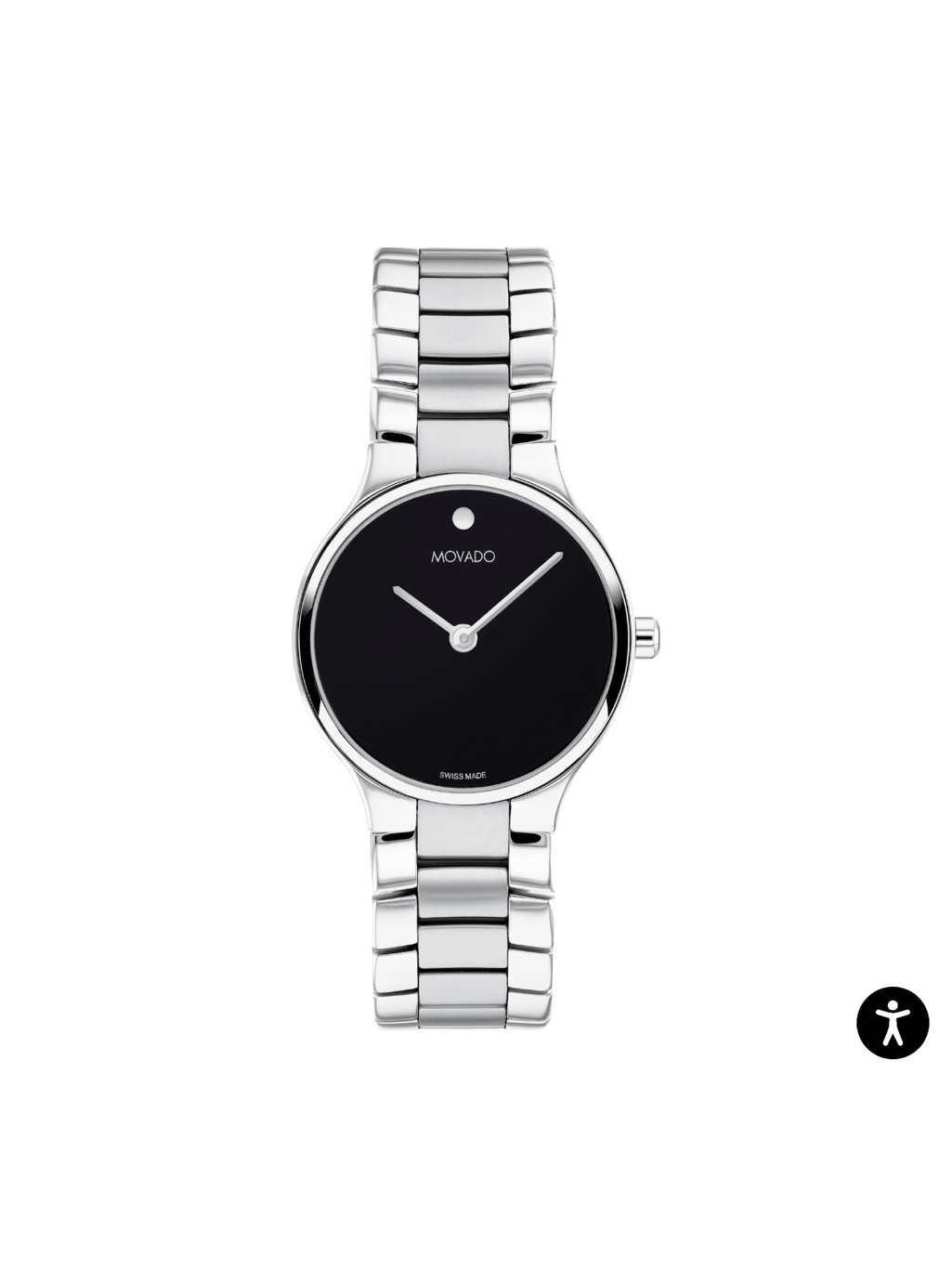 Movado Silver Bracelet Watch With Black Dial